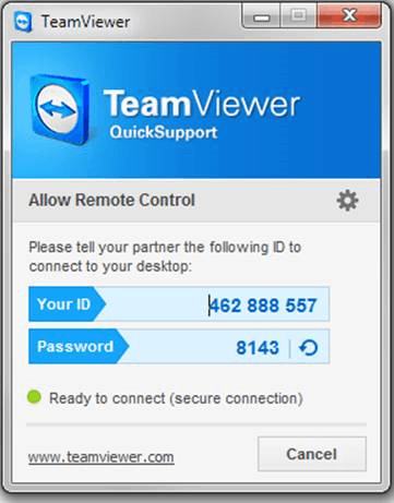 Teamviewer user interface to describe how to use remote support